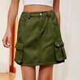 thumbnail image 6 of RUTAYY Women Skirt Soft Hugging Denim Skirt Elastic Waist Cargo Pocket Denim Skirt Solid Color Smocked Boho Pleated Skirts, 6 of 7