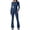 Blue, variant on Shapewear Tummy Control Womens Sexy Open Back Long Sleeve Flared Bottom Pants Romper Bodycon Jumpsuit