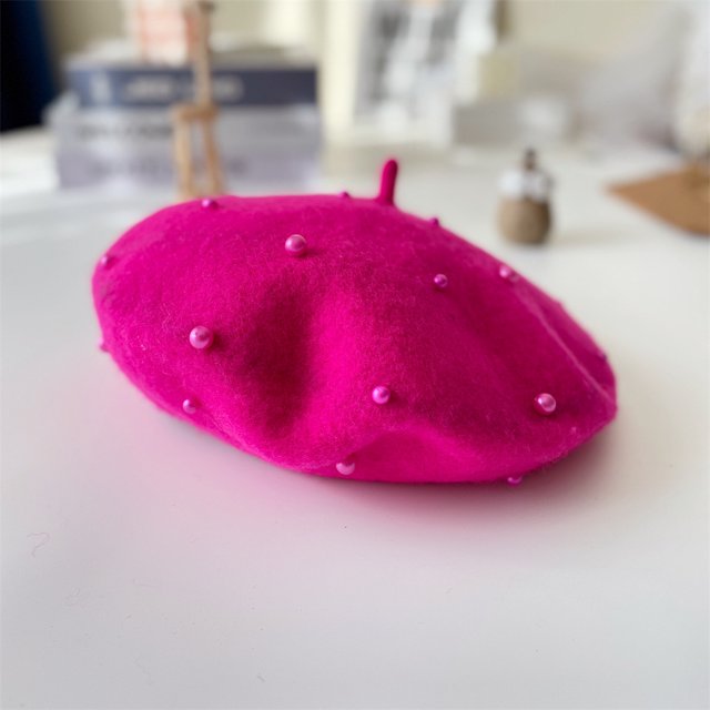 Gorro infantil Otoño e invierno Gorro infantil Boina infantil con perlas Gorro de pintor Boina de lana para niñas