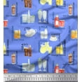 thumbnail image 1 of Soimoi Blue polyester Crepe Fabric Text & Soft Drinks Party Printed Fabric 1 Yard 42 Inch Wide, 1 of 3