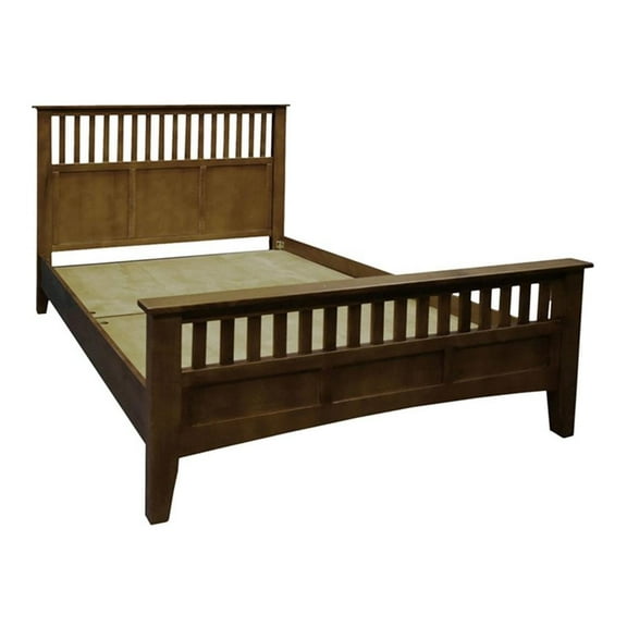 Pemberly Row Craftsman Mission Solid Wood King Bed with Slats in Walnut