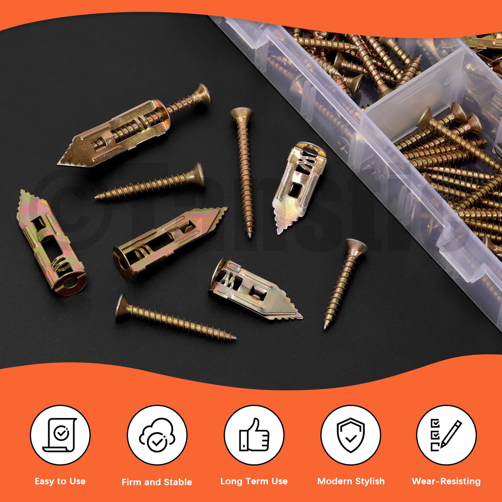 200Pcs Self Drilling Drywall Anchors with Screws, 4 Different Sizes Drywall Self Drilling Anchors Steel Wall Anchor with Screwdriver Bit for Wall Hanging(Black)