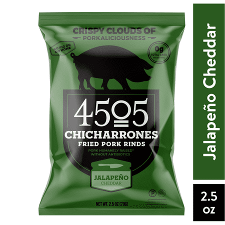 4505 Meats Chicharrones Jalapeno & Cheddar Fried Pork Rinds, Paleo Certified, 2.5 oz