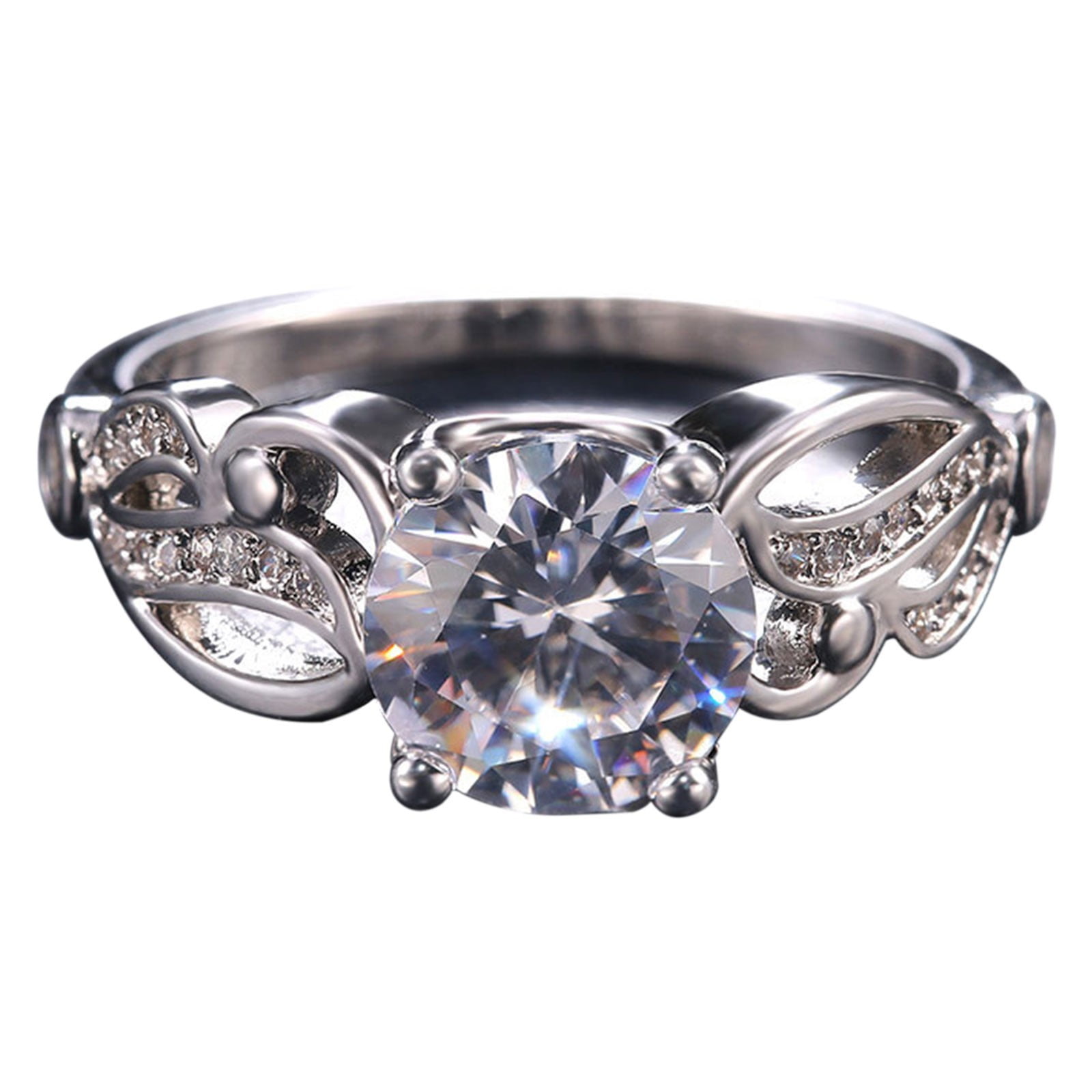 Creative Hollow Carved Prong Set Zircon Ring Women Creative Hollow