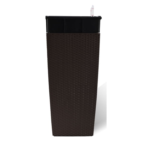 S-HOME Square Planter 30" High in Faux Rattan Design 1-Pack with Automatic Watering System for Indoor or Outdoor Use