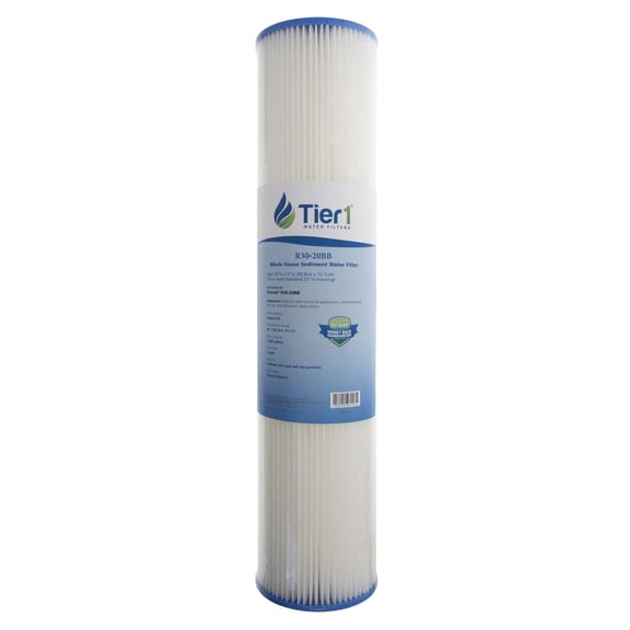 Tier1 30 Micron 20x4.5 Water Filter | Whole House Sediment Water Filter | Pleated Polyester Cartridge | Replacement for Pentek R30-20BB, 155430-43, SPC-45-2030 | High-Flow 4.5 x 20 Water Filter