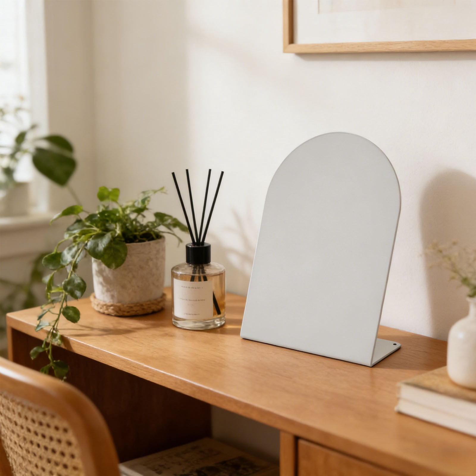 White Arched Top Magnetic Bulletin Board for Tabletops 11x7.8" Memo Display Easel Stand for Notes Photos Magnets Office Home School Desk Decor and Organization