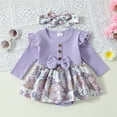thumbnail image 2 of MIASHUI Vêtements pour Bébé Fille à Manches Longues de Pâques Rabbit Imprimés Barboteuse Côtelée Barboteuse Robe Bandeaux Ensemble, Violet, 6-9 Mois, 2 of 6