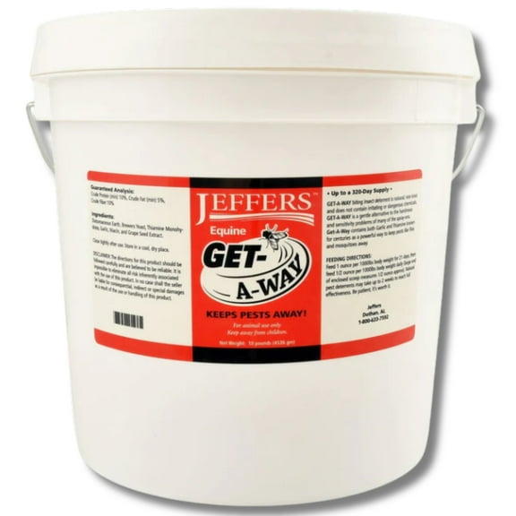 Jeffers Equine Get-A-Way Feed Additive Powder – Natural Garlic & Thiamine Supplement for Horses, Supports Comfort and Well-Being – 10lb