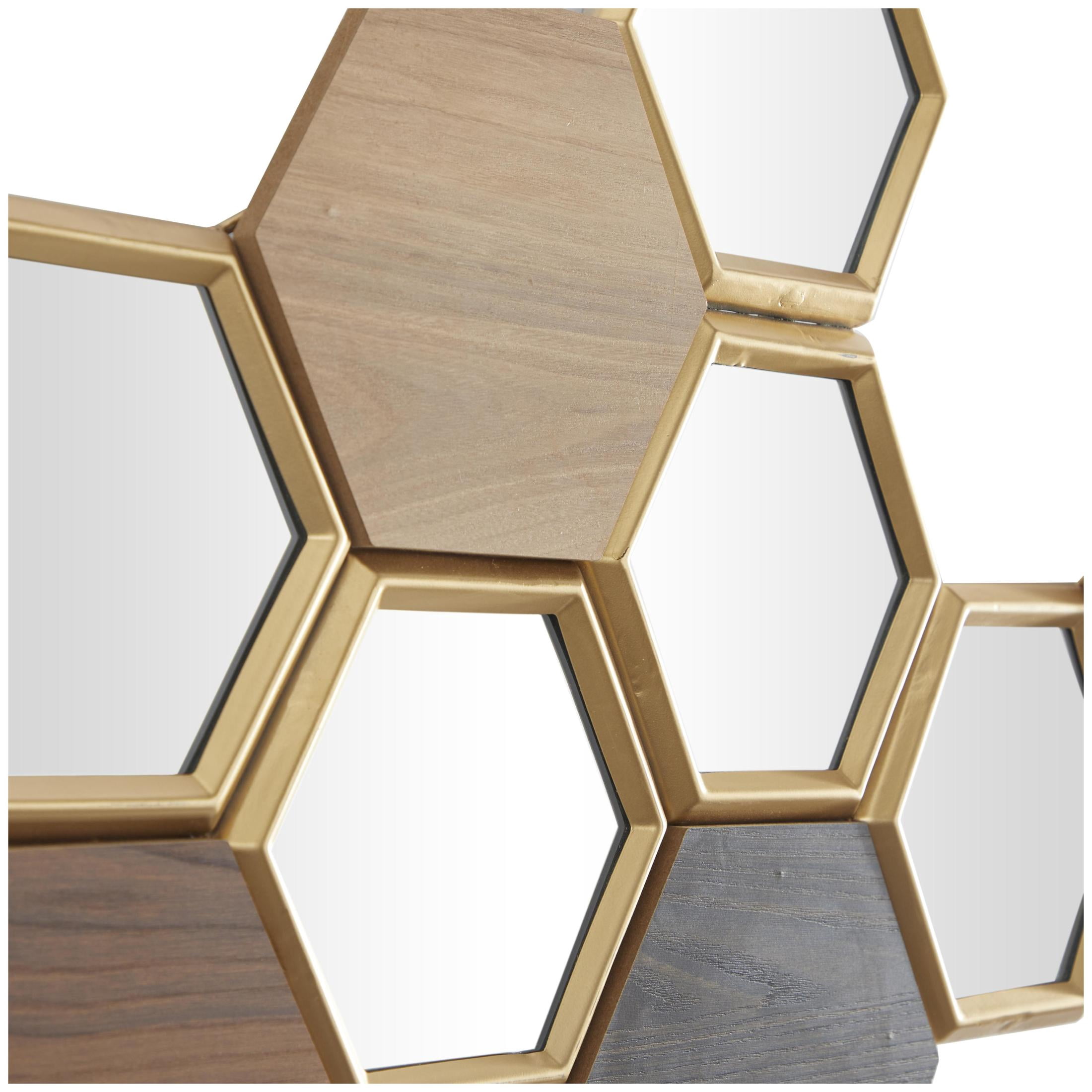CosmoLiving by Cosmopolitan Brown Wood Honeycomb Geometric Wall Decor with Mirrors