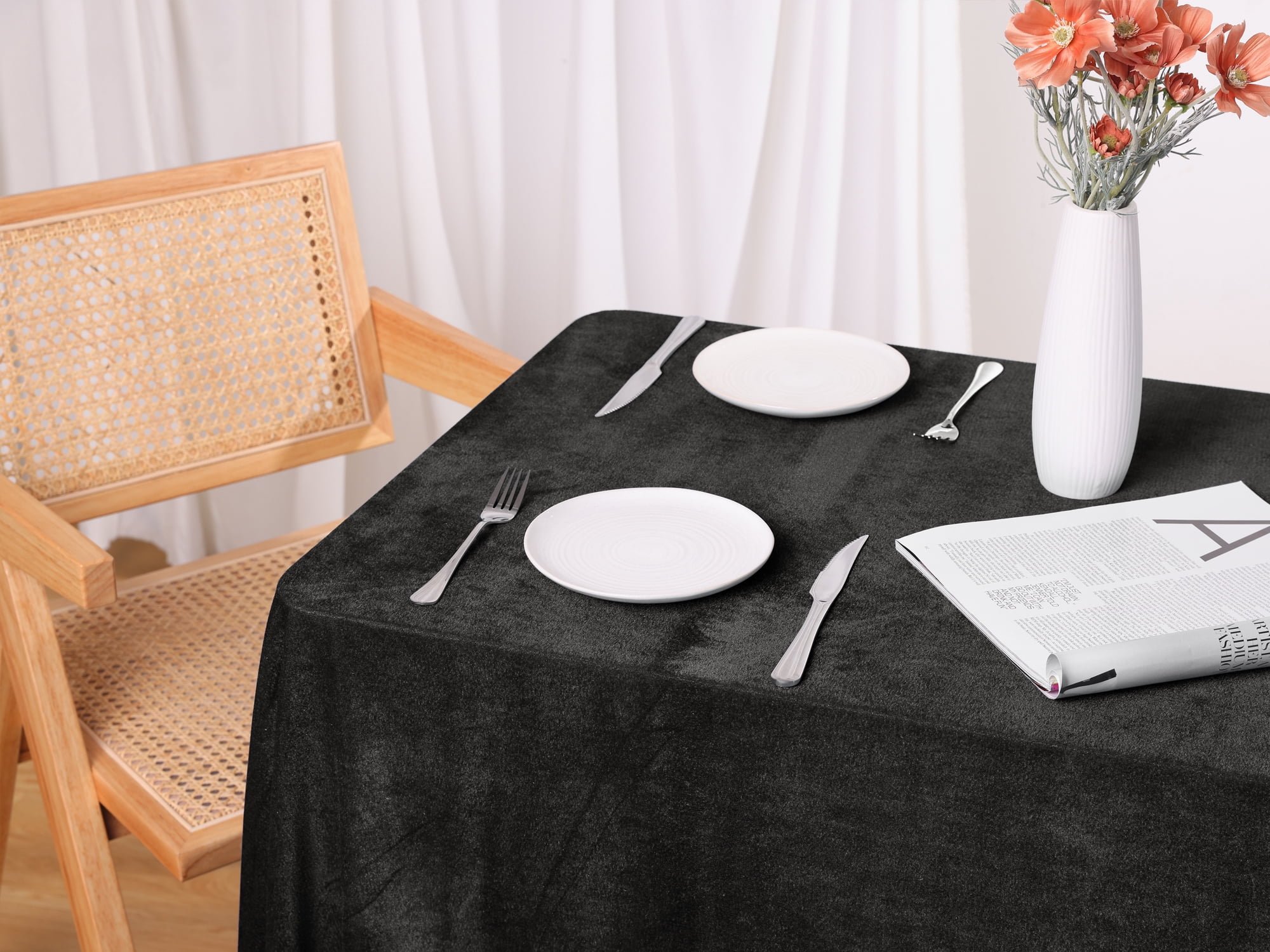 Unique Bargains Rectangle Polyester Washable Tablecloth Wedding or Banquet Table Cover Black 63"x110"