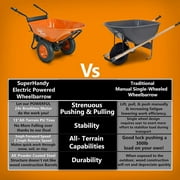 SuperHandy Motorized Wheel Barrow - Electric Self-Propulsion, 48V 2Ah Battery, 330lb Capacity, 4 Cu. Ft Tub, DUMP