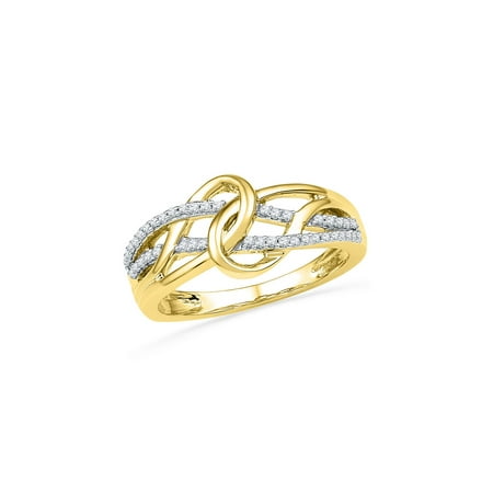 10k Yellow Gold Womens Round Diamond Infinity Loop Knot Lasso Ring 1/6