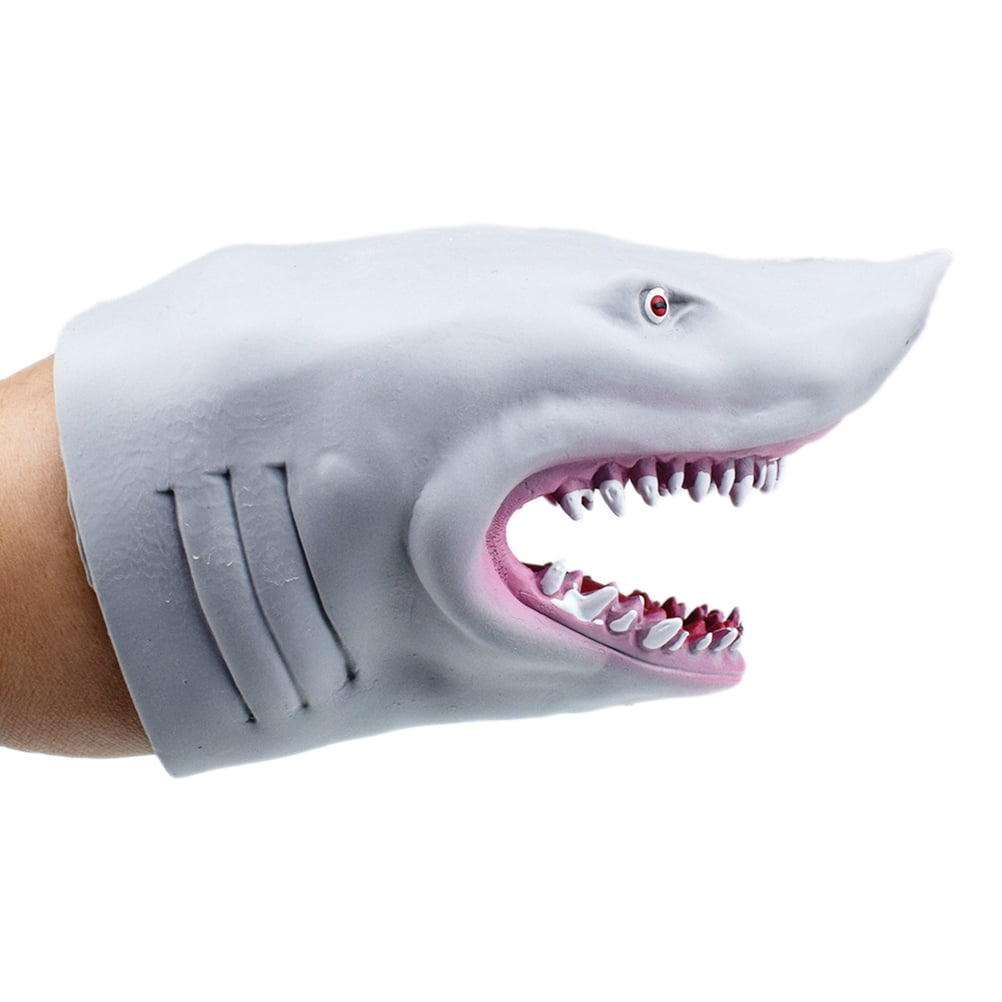 Stretchy Shark-Head Hand Puppet Soft Animal Gloves Baby Kids Children Toys Gift 