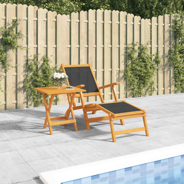 vidaXL Chaise Longue d'Extérieur avec Table en Bois Massif Acacia et Textilene