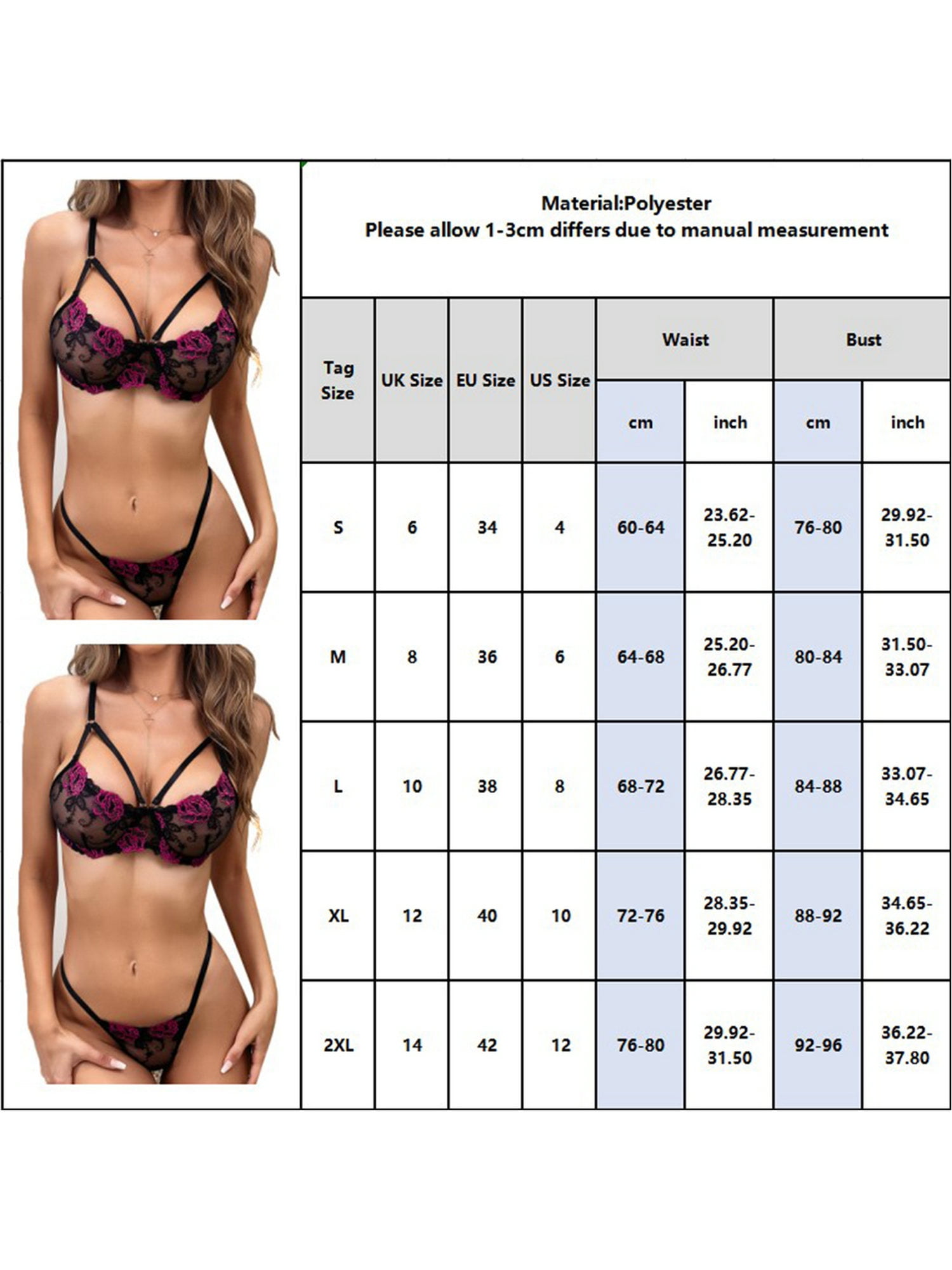 JustVH Women 2Pcs Sexy Thin Cup Gather Bra Panties Lace Lingerie Sets 