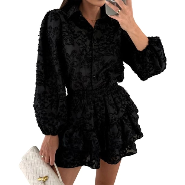 Conjunto de 2 Piezas de Blusa de Encaje para Mujer, Camisetas, Tops, Pantalones Cortos Ajustados, Ropa Deportiva para Fiesta y Club. Negro S