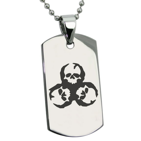 Tioneer Stainless Steel Zombie Skull Biohazard Engraved Dog Tag Pendant Necklace