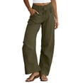 thumbnail image 2 of ClodeEU Women's Linen Elaist Waisted Wide Leg Pants, Casual Breathable Trousers with Pockets Army Green,Women's Plus M, 2 of 5