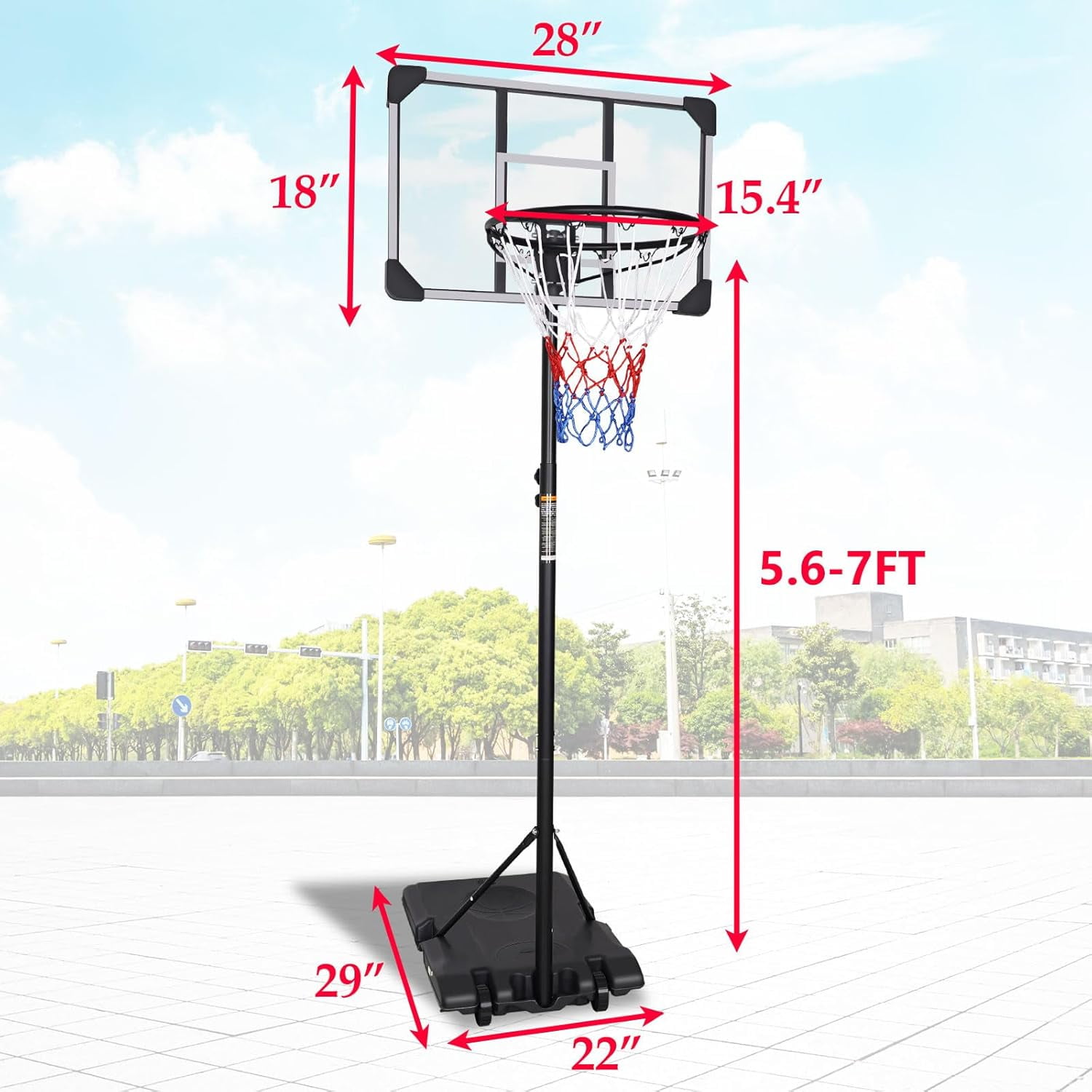 Portable Basketball Hoop, 5.6ft - 7ft Adjustable Basketball Hoop Goal System for Teenagers and Adults in Outdoor/Indoor, 28 Inch Shatterproof Backboard and Wheels