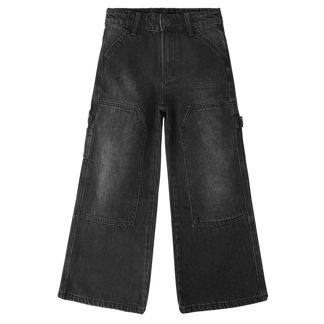 KIDSCOOL SPACE Big Girls' Wide-leg Jeans, Elastic Band Inside Big Patchwork Flared Denim Pants,Black,14
