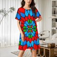 thumbnail image 2 of Colorful Stained Glass Design Women Nightgown Sleepwear Short Sleeves For Vacations Travels Nightgowns Women's Pajamas, 2 of 7