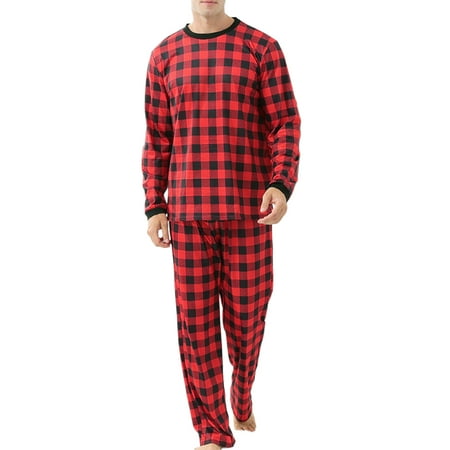 

Tretra Christmas Family Pajamas Set Plaid Print Long Sleeve O-neck T-shirt+Elastic Waist Trousers