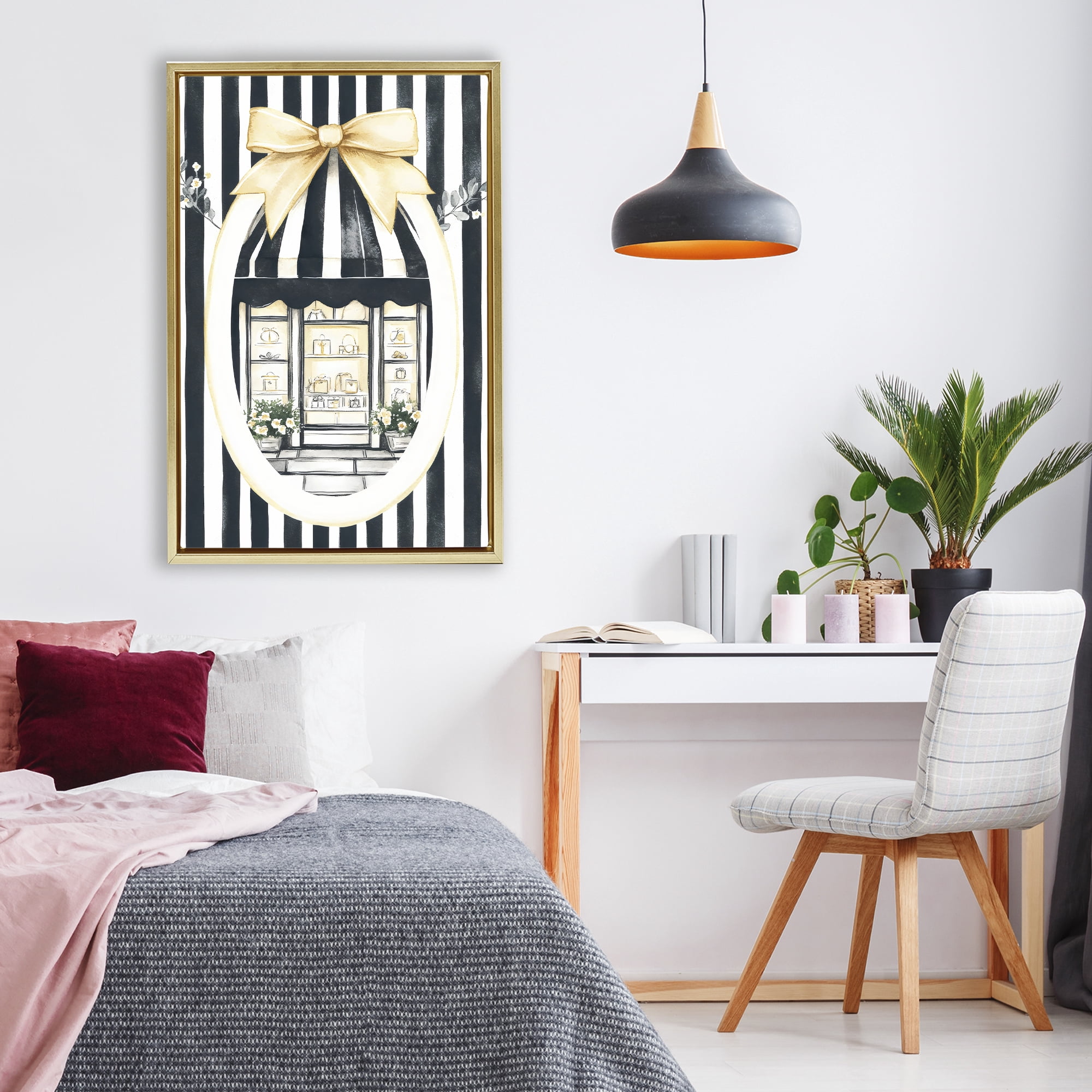 Stupell Industries Maison Striped Boutique Window Gold Framed Floater Canvas Wall Art, design by Petal Prints Design
