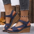 thumbnail image 2 of Pandaie Wedge Sandals for Women Strappy Open Toe Platform Slip on Walking Shoes Arch Support Ankle Strap Summer Beach Casual Sandal Navy Size 8.5, 2 of 8