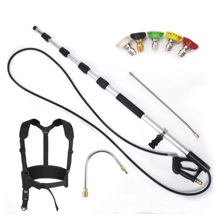 Pressure Washer Telescoping Extension Wand 18FT 4000PSI 5 section with gutter cleaner black
