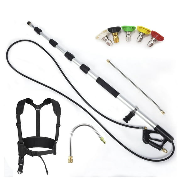 Pressure Washer Telescoping Extension Wand 18FT 4000PSI 5 section with gutter cleaner black