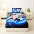 thumbnail image 4 of Castle Fairy Sport Soccer Twin Sheets 3pcs, Abstract Lightning Bedding, Blue Black,1 Fitted Sheet, 1 Flat Sheet and 1 Pillowcase, 4 of 6
