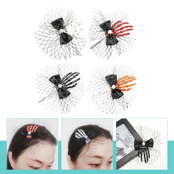 WHAMVOX  4 Pcs Halloween Hair Accessories Clip for Carnival Skeleton Hand Hairpins