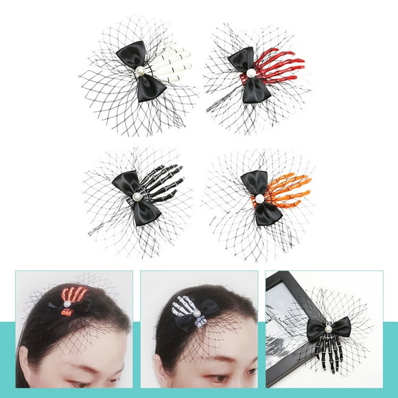 OUNONA 4Pcs Bone Hair Clips Black Cloth Costume Accessory Skull Hand Shape