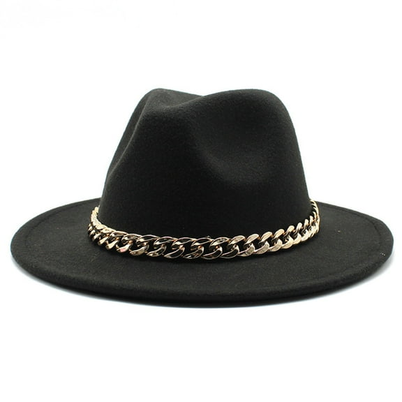 UDIYO Hat Big Chain Wide Brim Autumn Winter Sun Protection All Match Felt Cap for Daily Wear