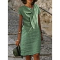 thumbnail image 1 of Robe Vintage en Coton et Lin Vêtements pour Femmes Été Décontractée à Lacets Col Rond Chic Tuniques Mode Midi Bleu Blanc Robes Vestidos, 1 of 7