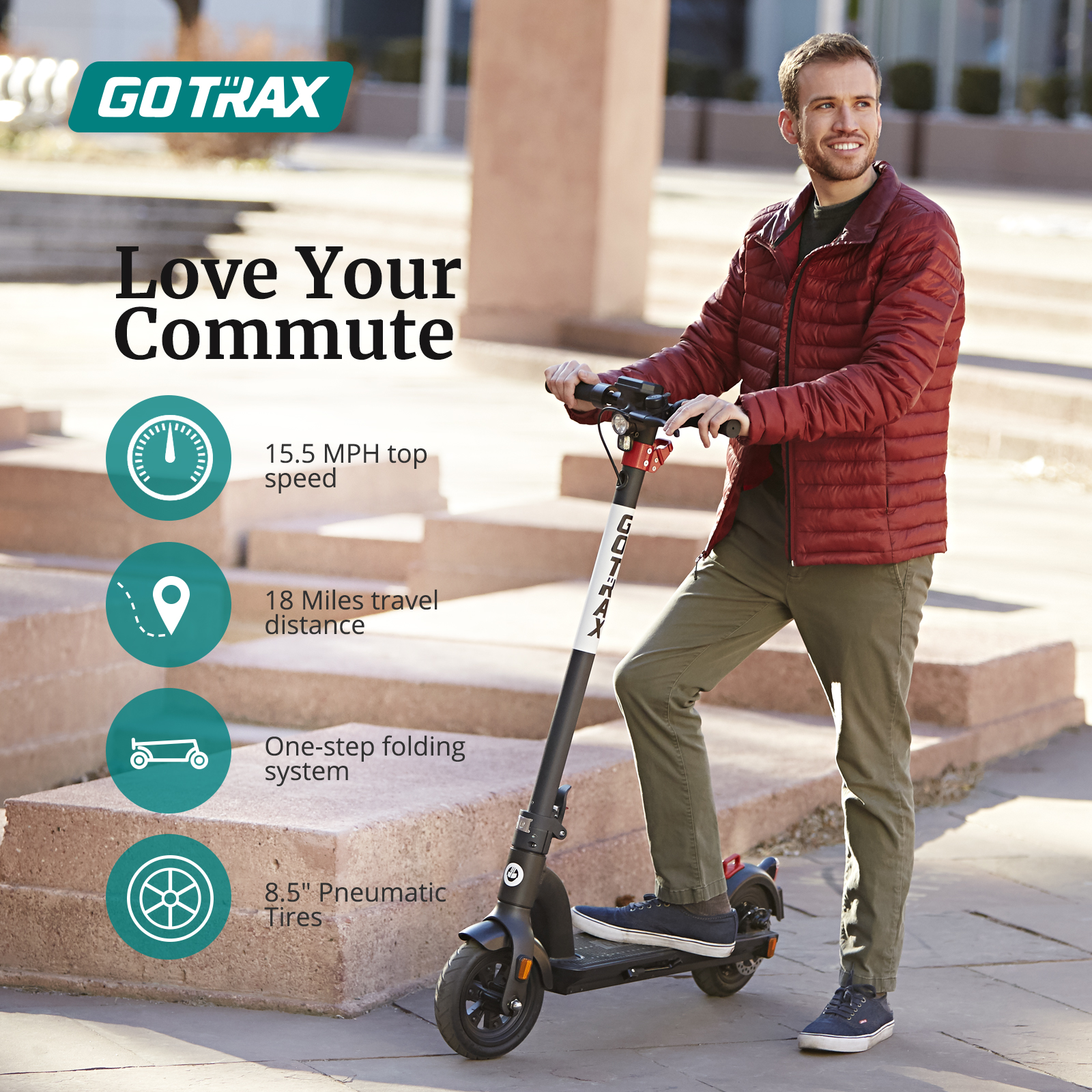GOTRAX G3 Electric Scooter, 8.5" Pneumatic Tires, Max 18mile Range and 15.5Mph Power by 350W Motor, Foldable Escooter for Adult Unisex,Black - image 4 of 9