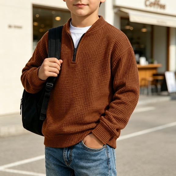 Sakuulaan Boys Sweatshirts Quarter Zip Mock Neck Knit Casual Long Sleeve Fall Tops