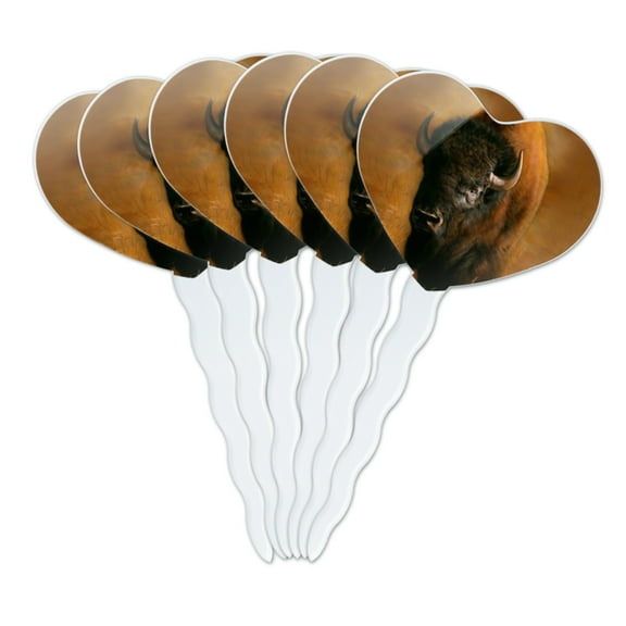 Bison Buffalo on the Praire Field Heart Love Cupcake Picks Toppers Decoration Set of 6