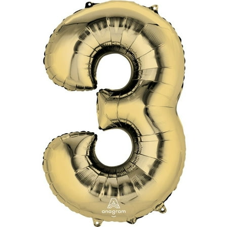 34 inch Number 3 - Anagram - White Gold Foil Mylar Balloon - Party Supplies Decorations