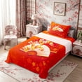 thumbnail image 3 of Manfei Traditional Fan Twin Sheet Sets for Home, Floral Pattern Bedding for Office, Red Orange White 3-Piece, 1 Flat Sheet, 1 Fitted Sheet and 1 Pillowcase, 3 of 6