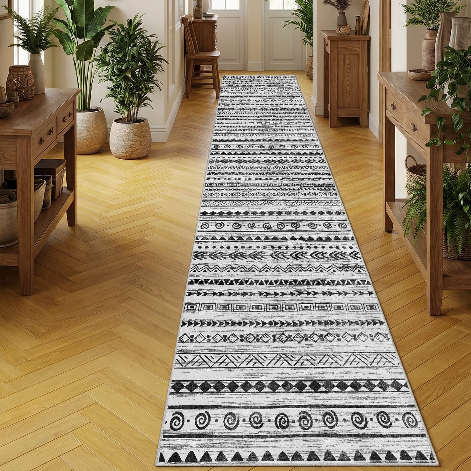 Boho 2'x10' Washable Hallways Rug, 2x10FT Runner Rug with Rubber Backed, Vintage Runners for Laundry Non Slip Carpet Khaki Lightweight Door Mat Indoor Entrance