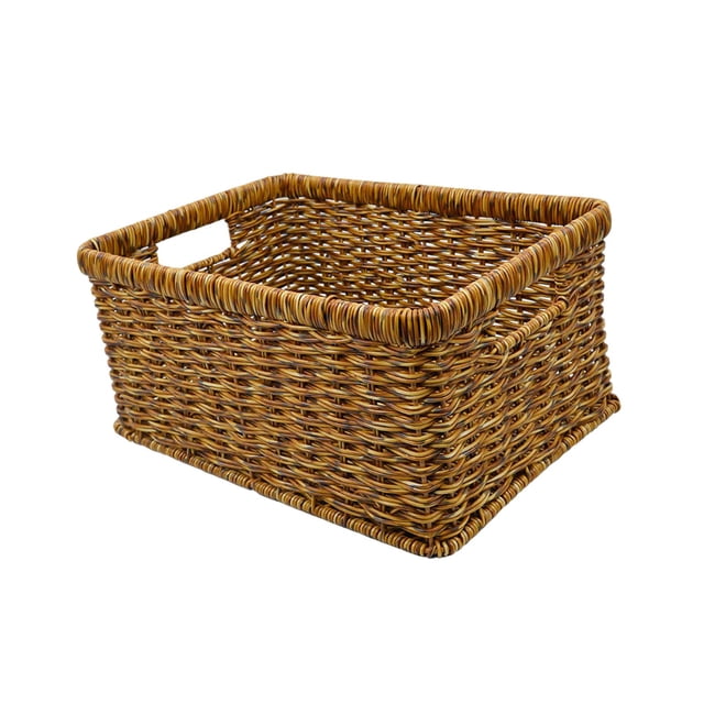Cesta de ratán con asas, contenedor organizador hecho a mano, contenedor de almacenamiento rectangular Oscuro 34x24x14cm