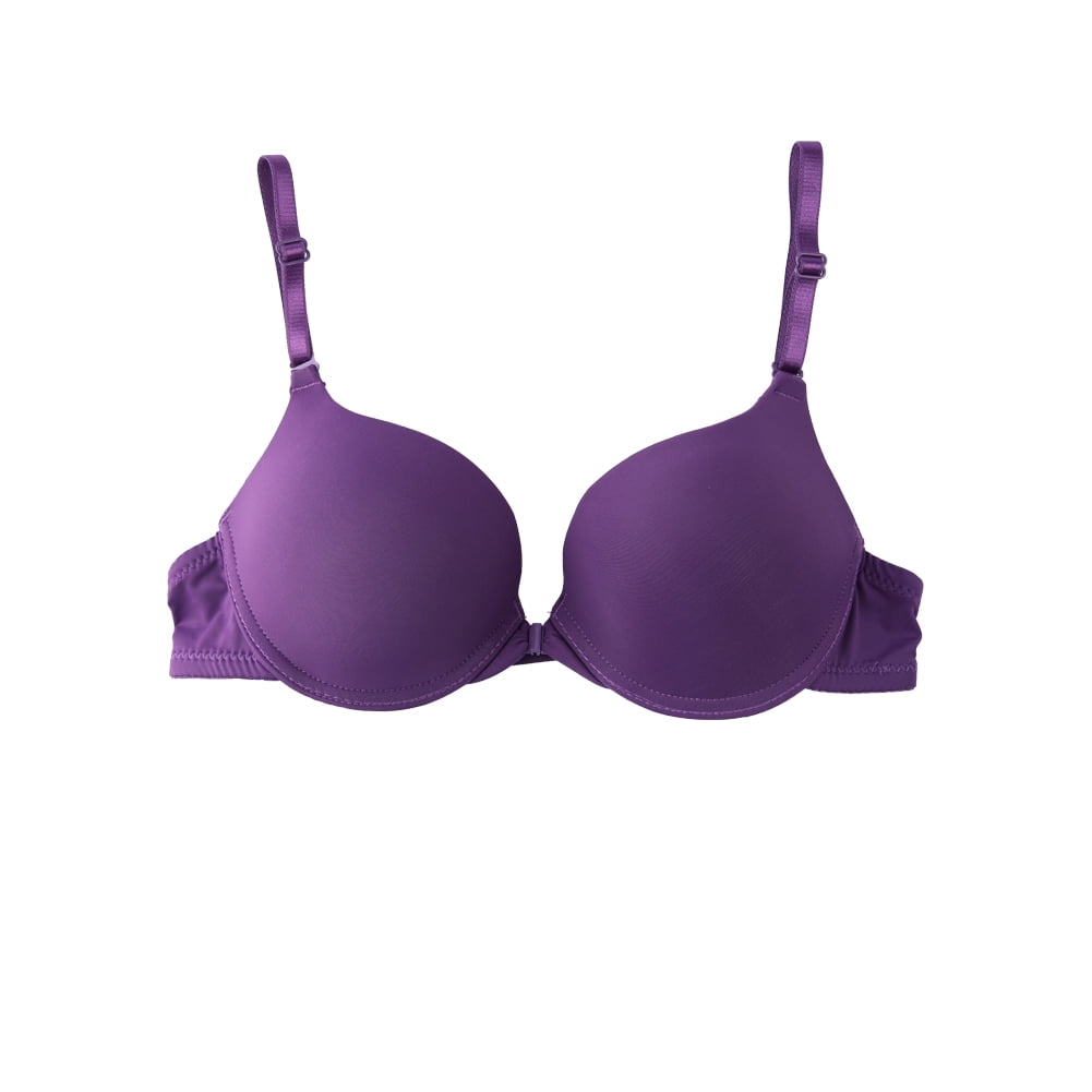 Women Front Closure Bra Adjustable Back Strap Seamless Underwire Thin Padded Push Up Plunge Bra