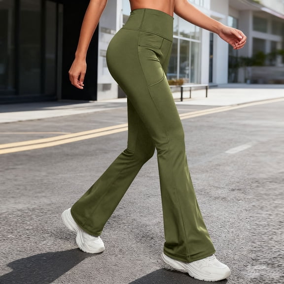 Leggings for Women Bootcut High Waisted Yoga Pants Stretchy Tummy Control Flare Bottoms with Pockets Workout Gym Activewear