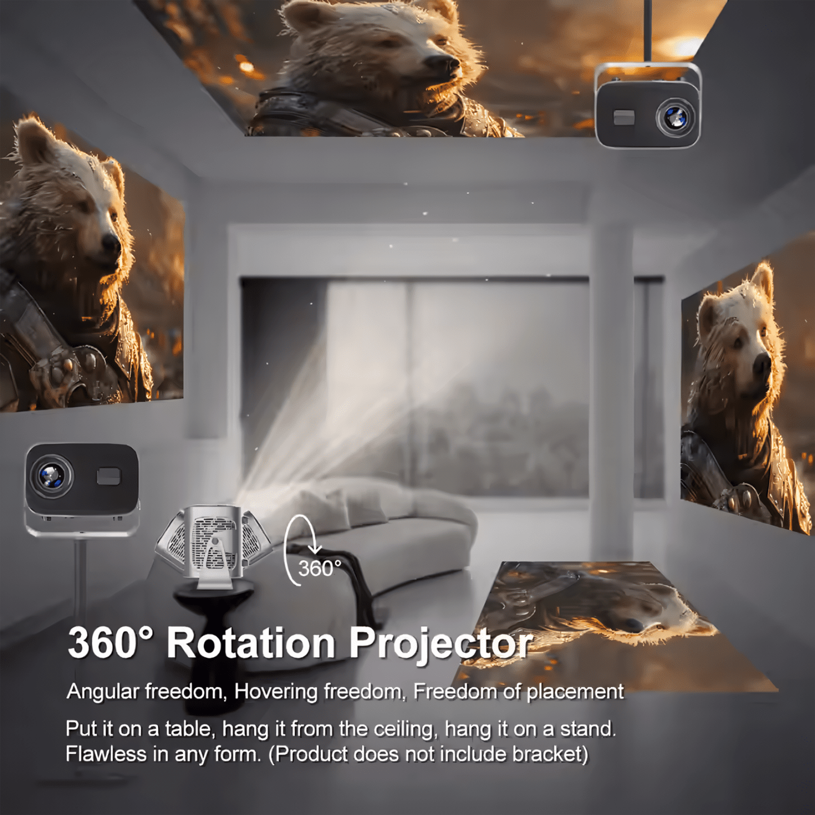 Golden Projector with WiFi and Bluetooth, Projector 1080P, Portable Projector, Auto Focus Keystone