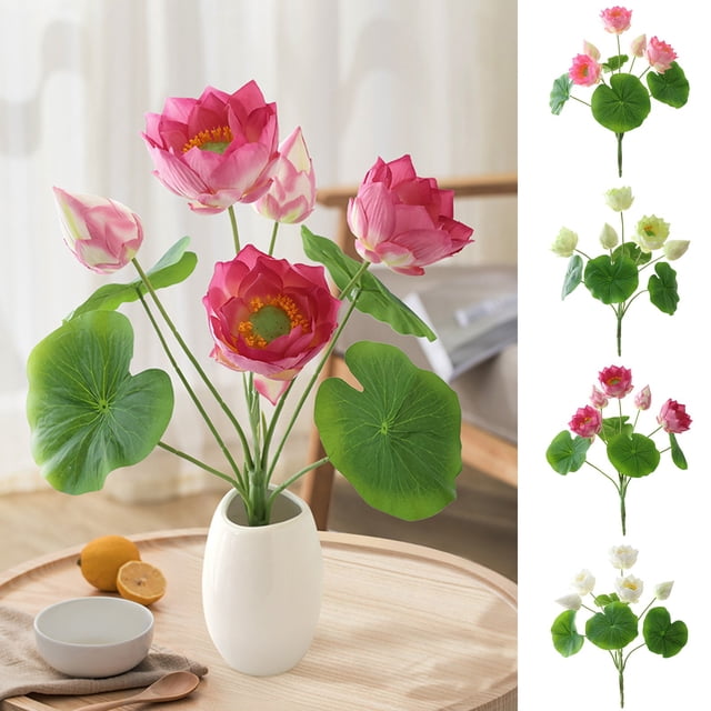 Arreglo Floral Artificial de Loto Verde | Flores Decorativas para El Hogar | Material Plástico | 1 Unidad | 100 G | 35 X 5 X 5 Cm