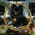 thumbnail image 6 of 2D Flat, 1pc Black Pomeranian Sun Catcher - 8x8 Acrylic Hanging Decoration with Vibrant Floral Wreath, Art Deco Animal Theme Wall Art for Living Room, Window, Farmhouse, Office, Patio, 6 of 7