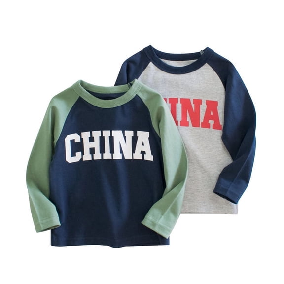 Bellafa 2-Pack Baby Boys T-shirt Toddler Boys Letter Print Long Sleeve Crewneck Tee Shirts Tops Tee Clothes For Children 1-9 Years