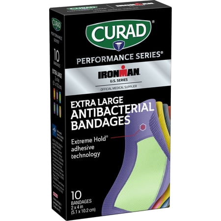 Curad Performance Series Ironman XL Antibacterial Bandages, Extreme Hold Adhesive Technology, Fabric Bandages, 10 ct (Pack of 3)